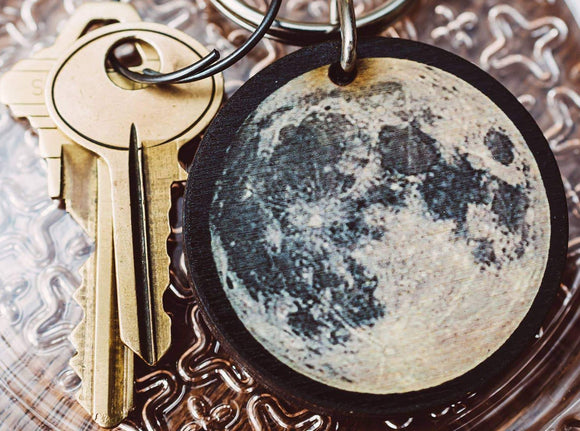 Full Moon Wooden Keychain