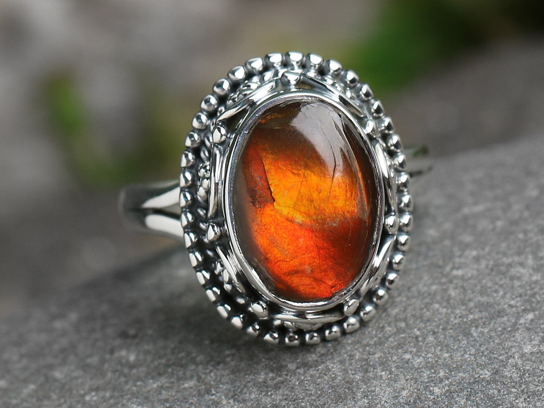 Vintage Canada Ammolite Ring, 14k Rose Gold Wedding Ring, Round Shape Canada  Ammolite Engagement Ring, Promise Bridal Ring, Gift for Her - Etsy