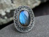 Oval Labradorite Shield Ring