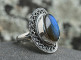 Oval Labradorite Shield Ring